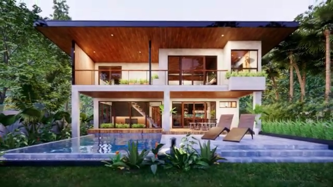 2 Storey Modern Tropical Pad with Swimming Pool - Exterior Glass Facade
